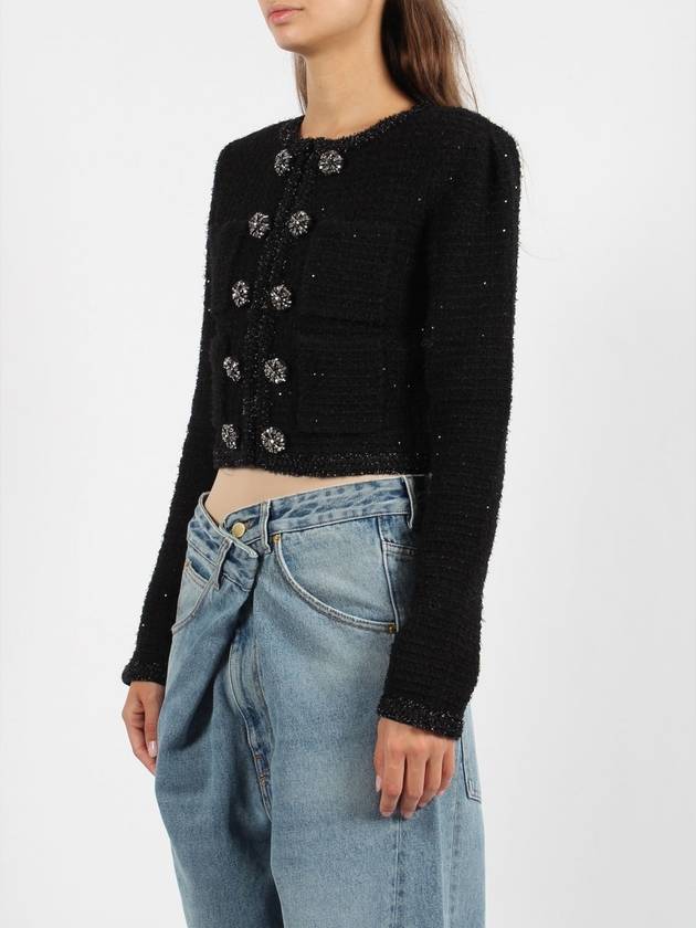 Textured Crop Knit Jacket Black - SELF PORTRAIT - BALAAN 4