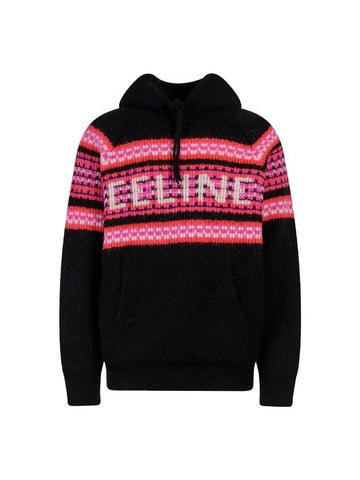 Men's Logo Wool Knit Hoodie Black - CELINE - BALAAN 1