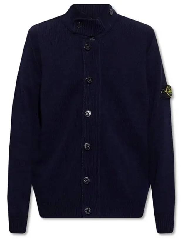 Men's Patch High Neck Lambswool Knit Cardigan Navy - STONE ISLAND - BALAAN 2