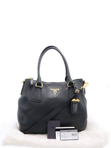 Women s leather shoulder bag black Prada 1BC032 Vitello Phoenix gold lettering logo 2WAY - PRADA - BALAAN 1