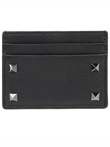 Rockstud Calfskin Card Wallet Black - VALENTINO - BALAAN 1