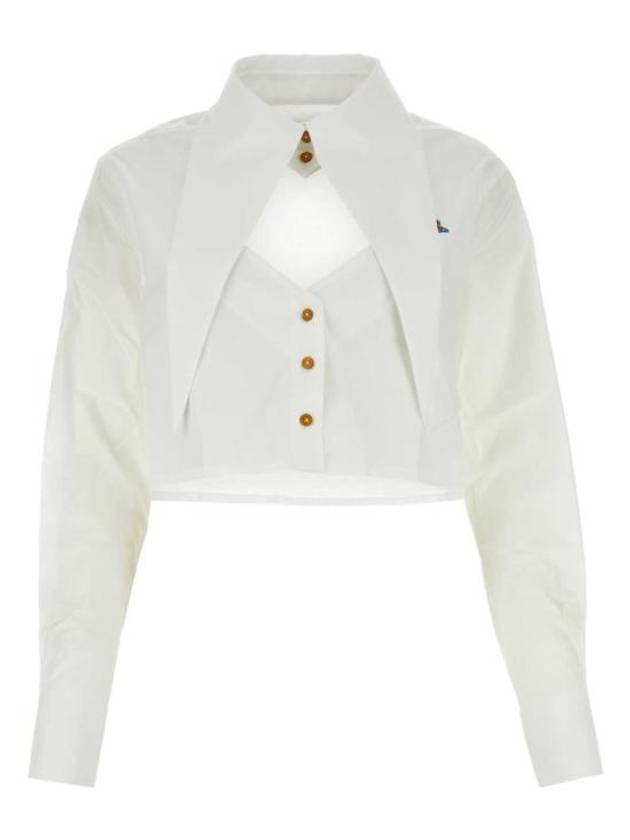 ORB Logo Embroidery Heart Cut-Off Crop Shirt White - VIVIENNE WESTWOOD - BALAAN 2