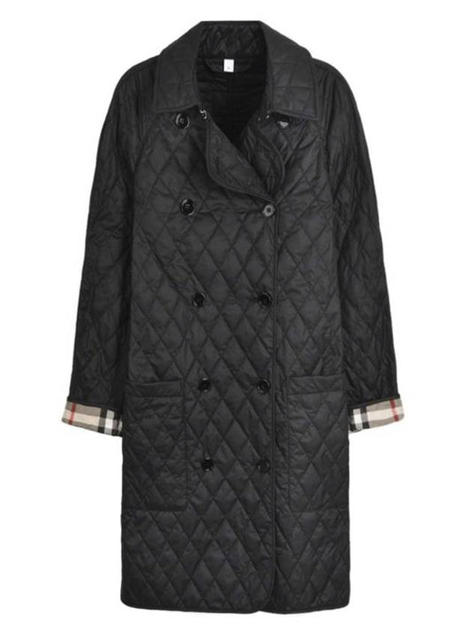 Tything Diamond Quilted Long Double Coat Black - BURBERRY - BALAAN 1