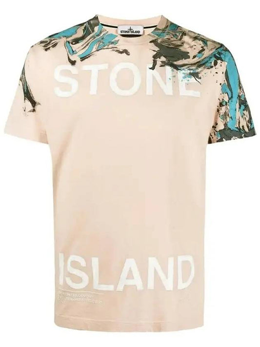 Logo Marvel Print Round Short Sleeve T-Shirt Indie Pink - STONE ISLAND - BALAAN 1