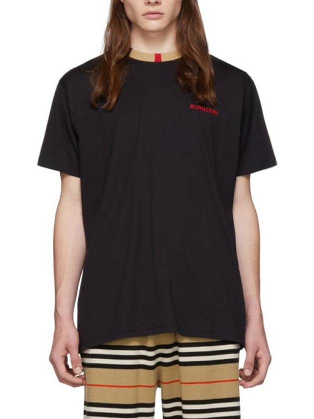 Icon Stripe Neck Short Sleeve T-Shirt Black - BURBERRY - BALAAN 3