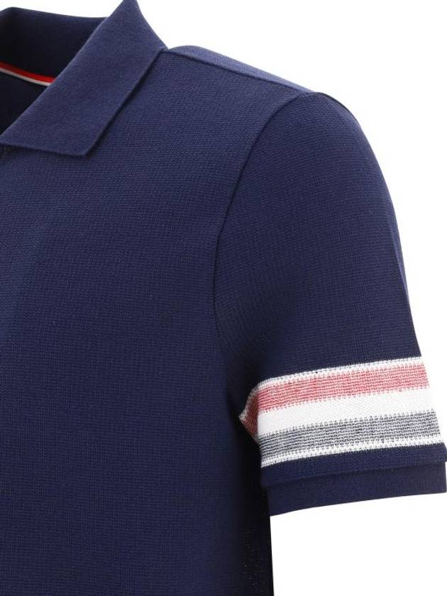 Men's RWB Stripe Cotton Polo Shirt Navy - THOM BROWNE - BALAAN 5