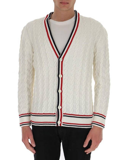 Heritage Cable V-Neck Cardigan White - THOM BROWNE - BALAAN 2