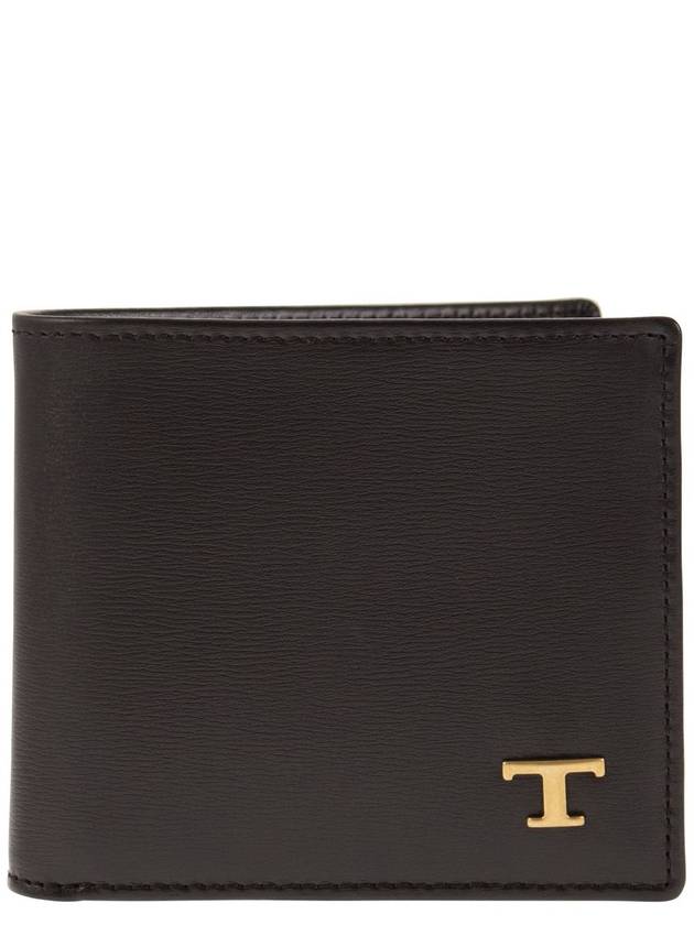 Men's Logo Plaque Leather Half Wallet Black - TOD'S - BALAAN 2