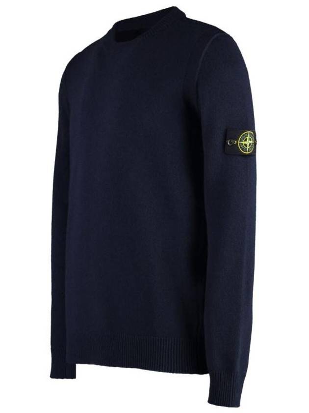 Logo Patch Lambswool Crewneck Knit Top Navy - STONE ISLAND - BALAAN 4