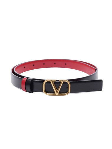 V Logo Signature Leather Belt Black - VALENTINO - BALAAN 1