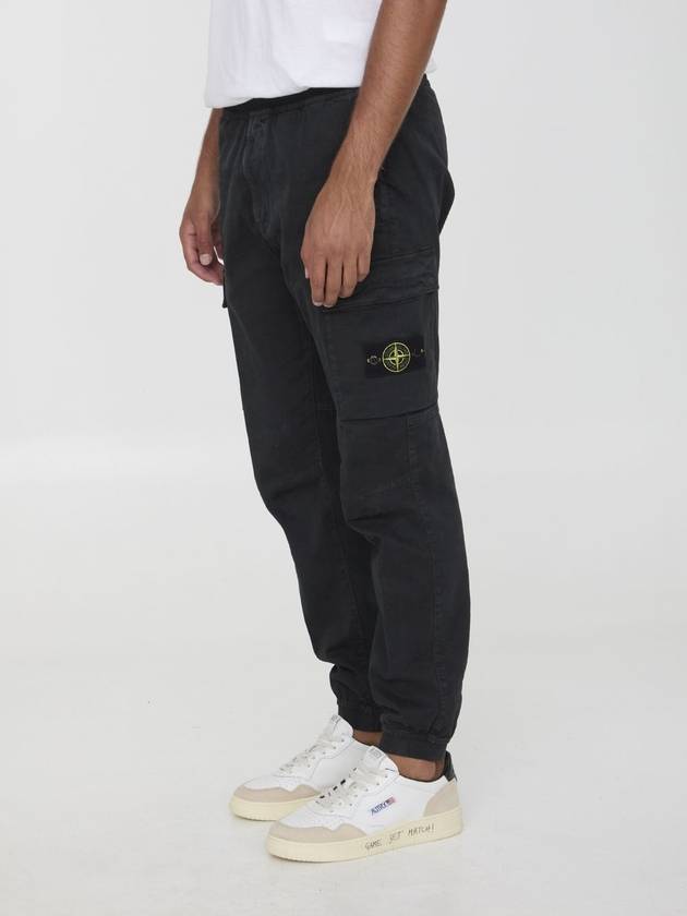 Stretch Cotton Cargo Straight Pants Black - STONE ISLAND - BALAAN 3