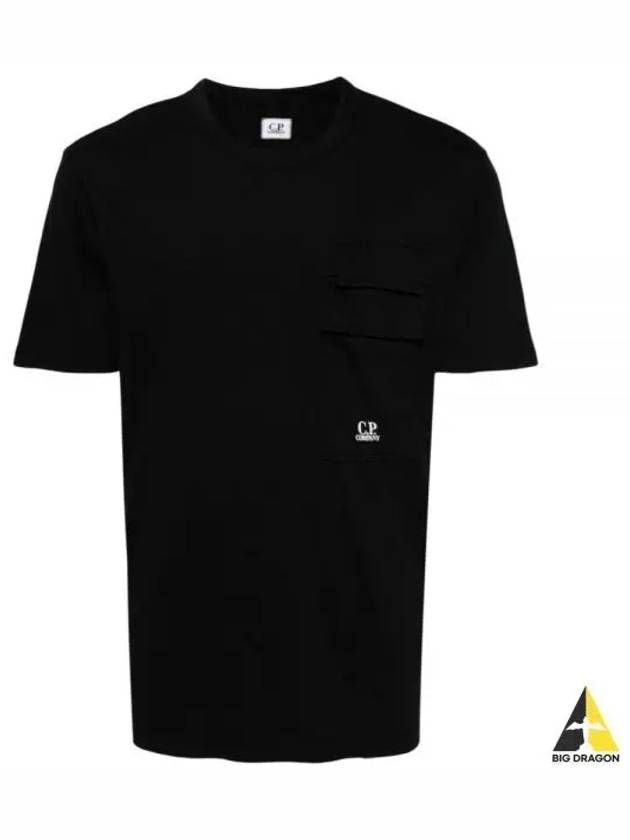 20/1 Jersey Flap Pocket Short Sleeve T-Shirt Black - CP COMPANY - BALAAN 2