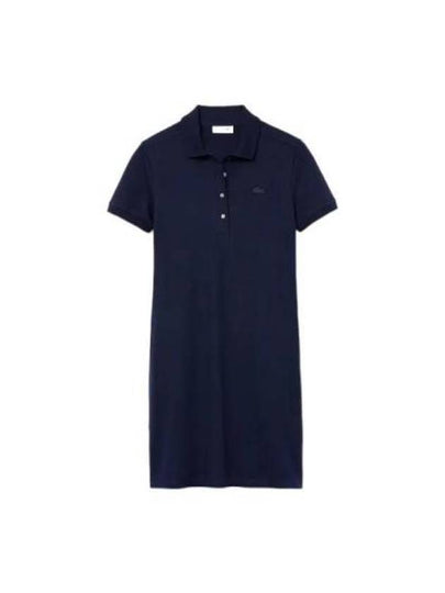 Women's Slim Fit Stretch Cotton Pique Polo Short Dress Navy - LACOSTE - BALAAN 2