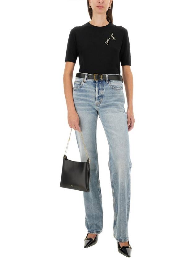 Wool Gris Chine Knit Top Black - SAINT LAURENT - BALAAN 3