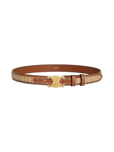 Raffia Effect Textile Calfskin Medium Triomphe Belt Tan - CELINE - BALAAN 1