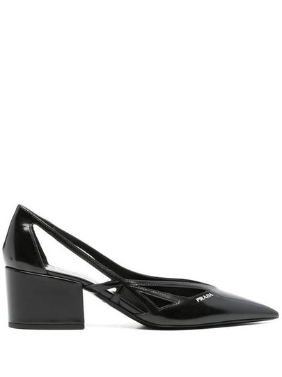 Women's Brushed Leather Cut-Out Pumps Black - PRADA - BALAAN 2