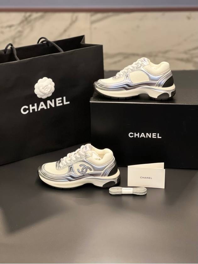 Fabric Laminated Low Top Sneakers Silver - CHANEL - BALAAN 2