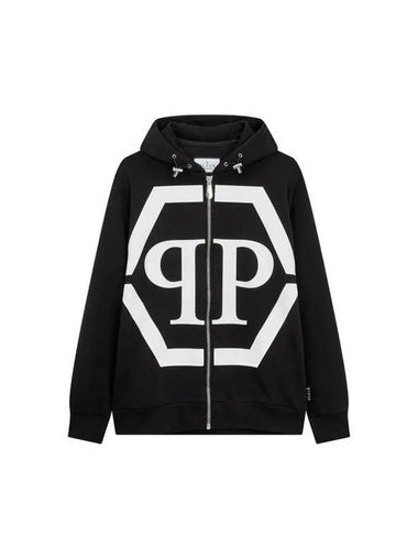 Men s Big Hexagon Logo Hooded Zip Up Black - PHILIPP PLEIN - BALAAN 1