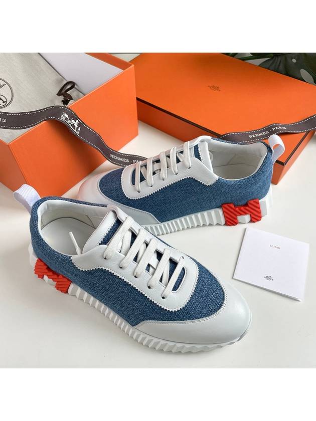 Bouncing Sneakers Chevron Denim Suede Goatskin & Bleu Clair Blanc - HERMES - BALAAN 6