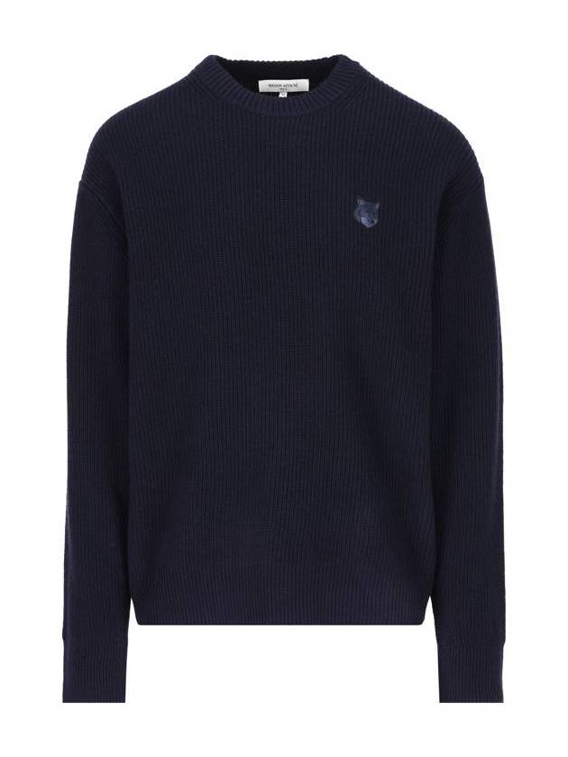 Bold Fox Head Patch Comfort Ribbed Knit Top Navy - MAISON KITSUNE - BALAAN 2