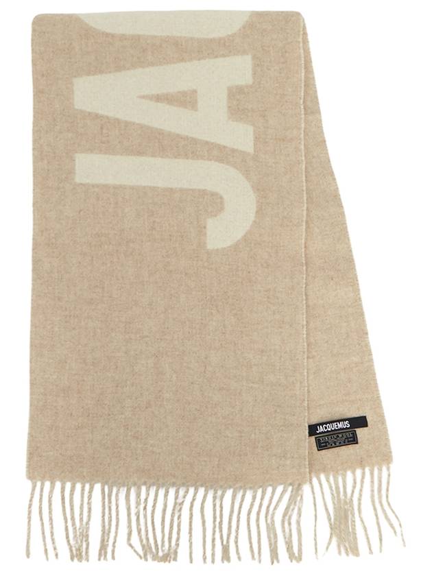 L'Echarpe Fringe Logo Virgin Wool Muffler Beige - JACQUEMUS - BALAAN.