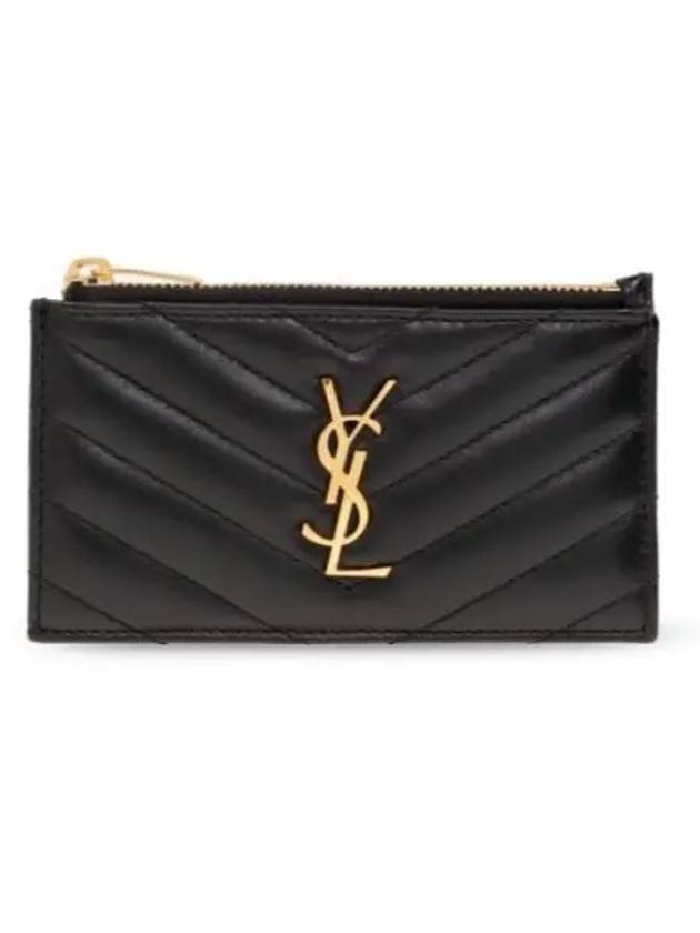 Monogram Logo Plaque Zip-Up Card Wallet Black - SAINT LAURENT - BALAAN 2