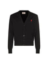 Red Heart Logo Merino Wool Cardigan Black - AMI - BALAAN 2