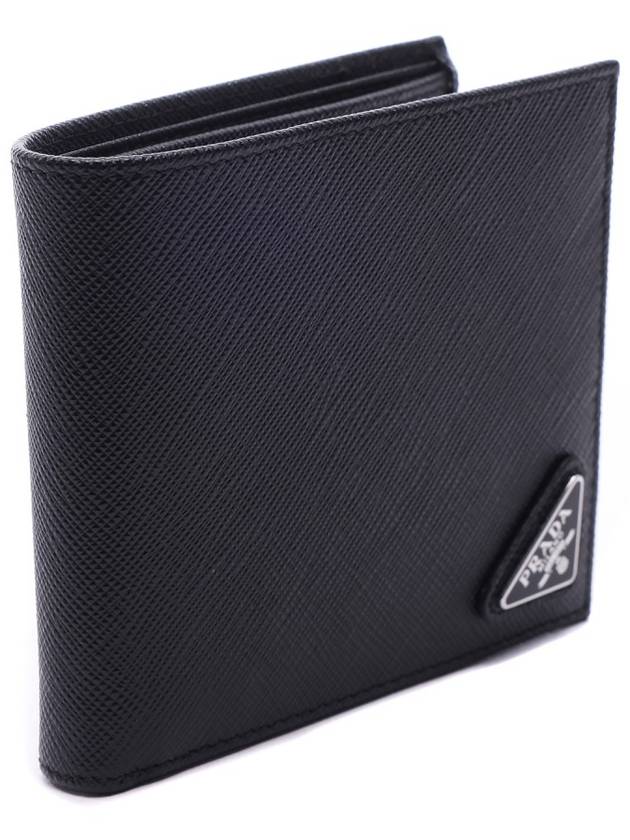 Triangle Logo Saffiano Half Wallet Black - PRADA - BALAAN 4