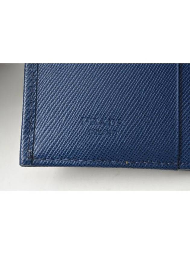 Saffiano Triangular Logo Flap Card Wallet Blue - PRADA - BALAAN 5