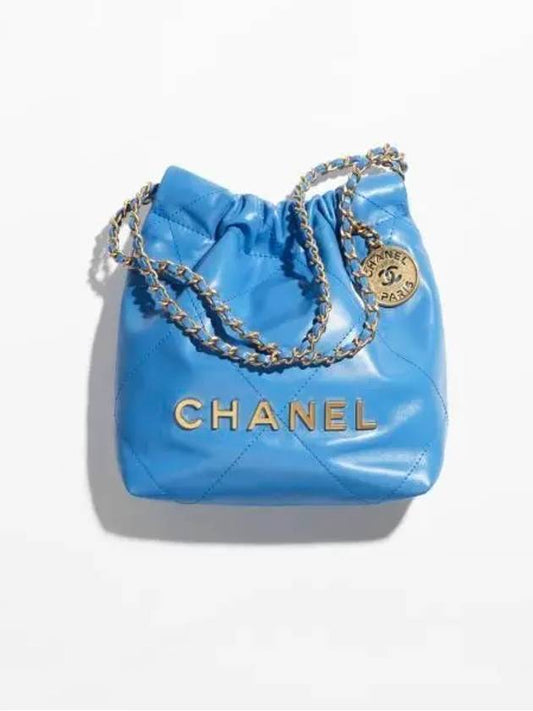 22 Mini handbag two bag shiny calfskin blue gold AS3980 B08037 NU900 - CHANEL - BALAAN 1
