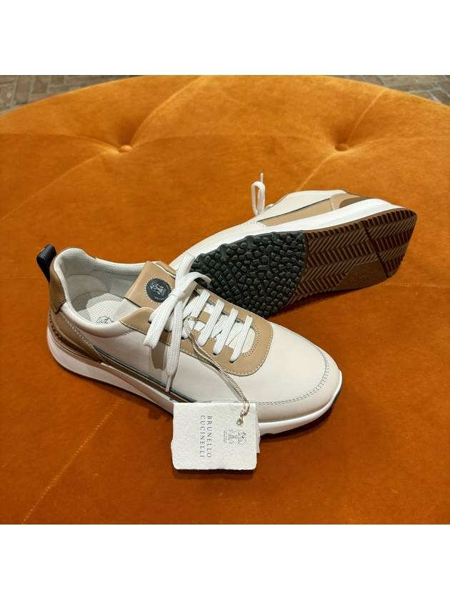 Leather Low Top Sneakers White Beige - BRUNELLO CUCINELLI - BALAAN 5