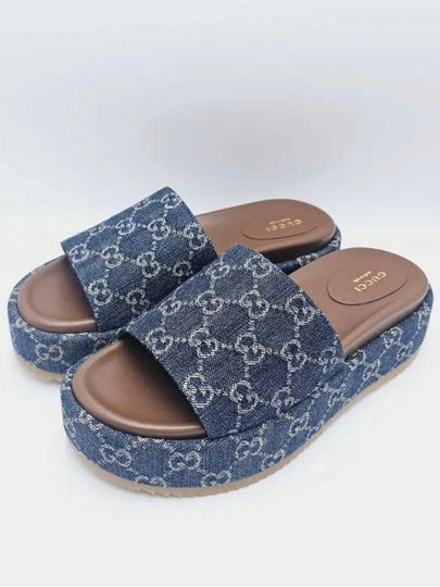 GG Logo Platform Denim Slippers Dark Blue - GUCCI - BALAAN 2