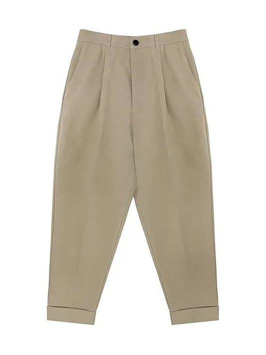 Carrot Fit Cotton Crop Baggy Pants Beige - AMI - BALAAN.