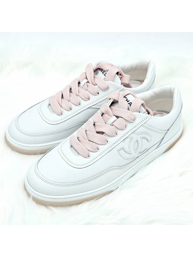 CC Logo Tennis Sneakers White Pink Unisex G39978 - CHANEL - BALAAN 1