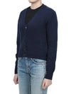 Embroidered Heart Logo Cashmere Cardigan Navy - AMI - BALAAN 5