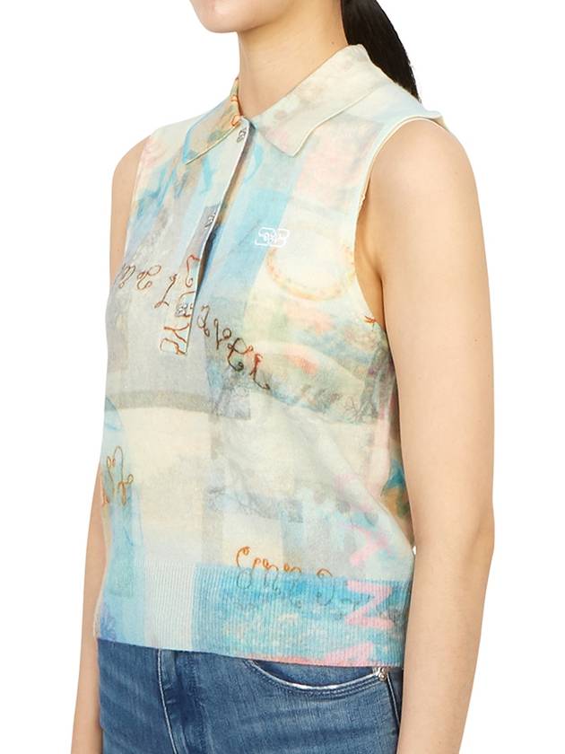 Printed Cashmere Wool Polo Sleeveless Egret - GANNI - BALAAN 5