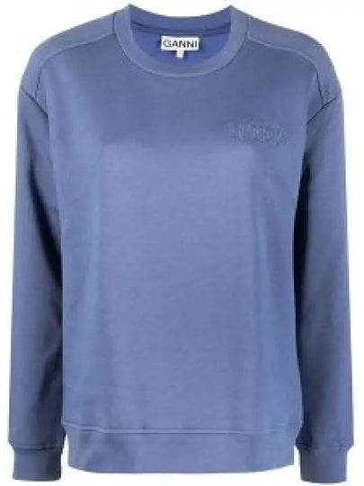 Women's Logo Print Cotton Sweatshirt Blue - GANNI - BALAAN 2