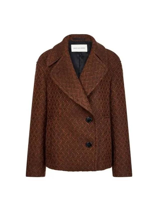 Women s Multi Herringbone Wool Peacoat Brown - DRIES VAN NOTEN - BALAAN 1