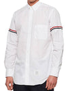 Men's Poplin Grosgrain Armband Classic Long Sleeve Shirt White - THOM BROWNE - BALAAN 4