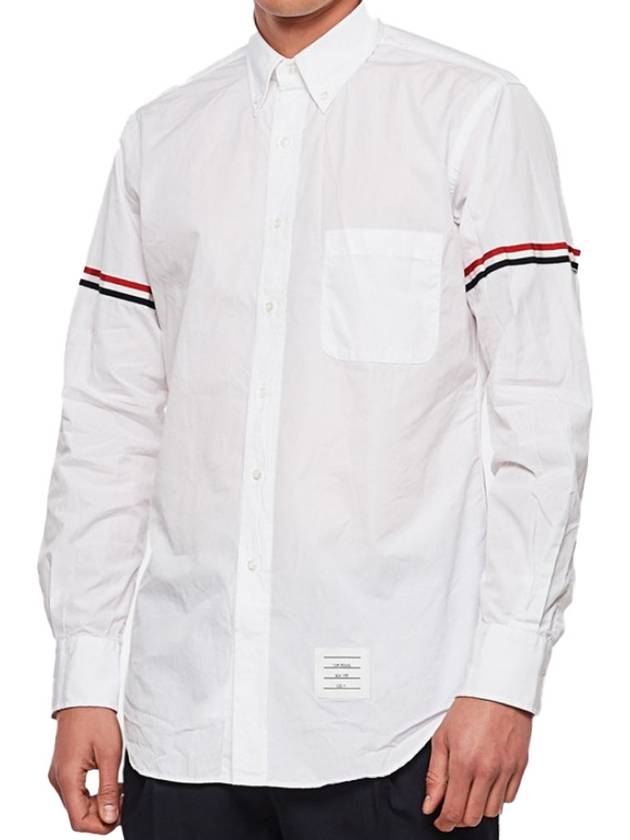 Men's Poplin Grosgrain Armband Classic Long Sleeve Shirt White - THOM BROWNE - BALAAN 4