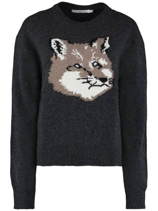 Big Fox Head Knit Top Dark Gray Melange - MAISON KITSUNE - BALAAN.