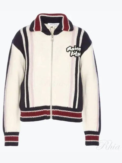 Embroidery Logo Knit Zip-Up Cardigan White - MAISON KITSUNE - BALAAN 2