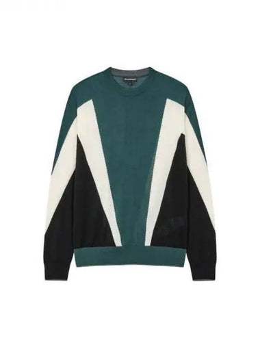 Men s color block wool crewneck knit dark green 270129 - EMPORIO ARMANI - BALAAN 1