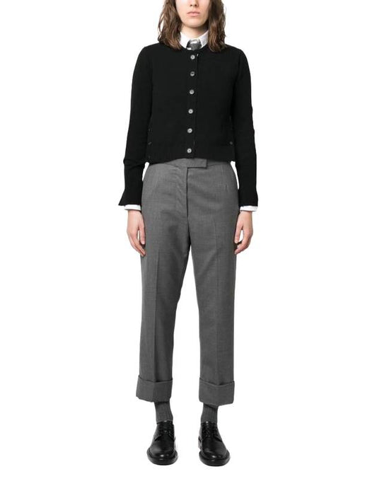 Crew Neck Cashmere Crop Cardigan Black - THOM BROWNE - BALAAN 1