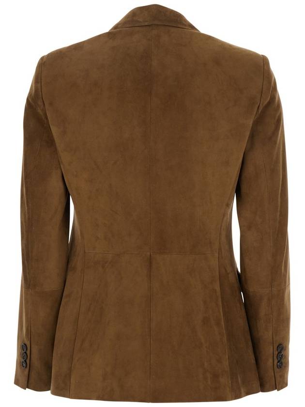 Beige Single-Breasted Blazer Jacket With Pointed Lapels In Suede Woman - BRUNELLO CUCINELLI - BALAAN 2