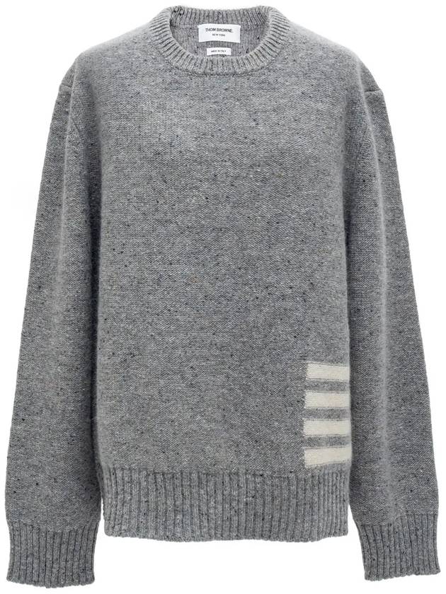 Donegal 4-Bar Striped Crew Neck Wool Knit Top Light Grey - THOM BROWNE - BALAAN 3