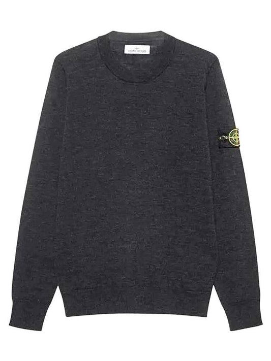 Logo Patch Round Neck Knit Top Charcoal - STONE ISLAND - BALAAN 1