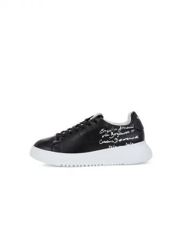 Women s Lettering Print Leather Sneakers Black 270225 - EMPORIO ARMANI - BALAAN 1