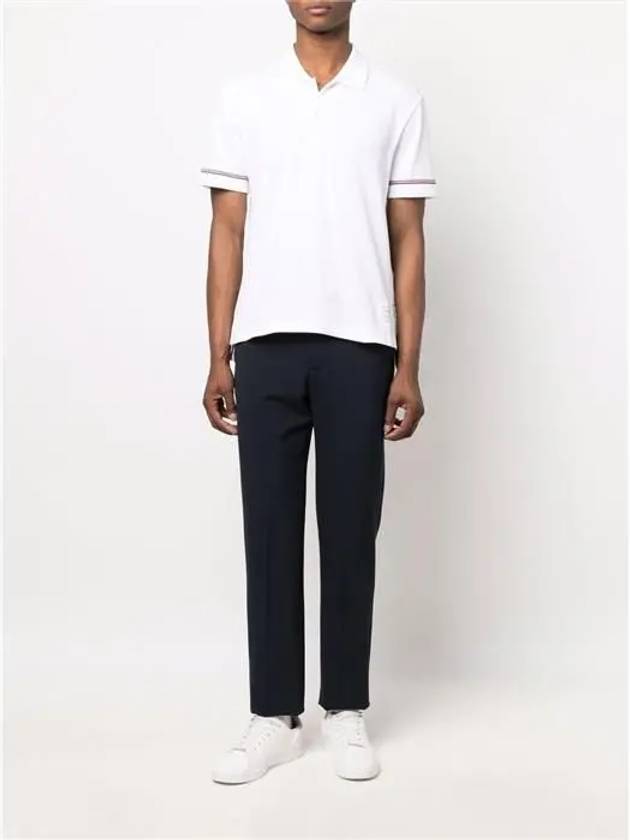 Thermal Rip Stripe Short Sleeve Polo Shirt White - THOM BROWNE - BALAAN 3