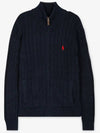 Pony Motif Cable Zipper Knit Cotton Cardigan Navy - POLO RALPH LAUREN - BALAAN 3